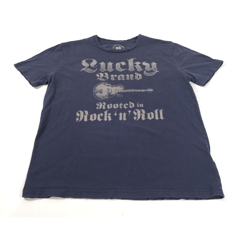 Lucky Brand T-Shirt Mens Large Blue Rooted In Rock 'n' Roll Guitar Graphic Tee